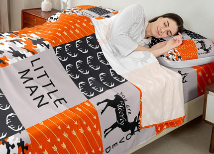 Feelyou Deer Sheet Set Camouflage Deer Elk Sheets with Deep Pocket Fitted Sheet for Kids Boys Girls Antlers and Arrows Bed Sheets Set Check Plaid Hunting Bedding Set Bed Set Full Size