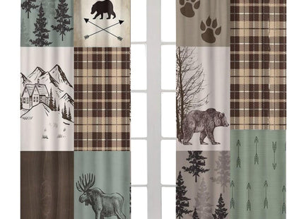 Retro Rusticd Cabin Curtains, Lodge Bear Moose Deer Wildlife Country Forest Thermal Insulated Drapes Darkening Window Curtain for Girls Boy Bedroom Living Room 42x45 Inch
