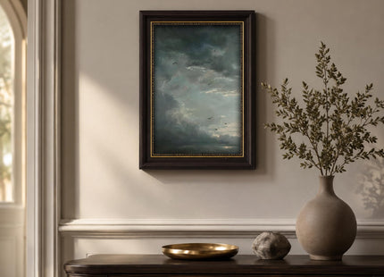 Vintage Moody Landscape Framed Wall Art Stormy Sky Seagull Canvas Prints