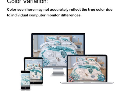 Bedbay Nautical Bedding Set Turtle Comforter Set King Size Beach Comforter Set Soft Microfiber Sea Life Ocean Bedding Quilt Set Coastal Bedding Boys Girls Beach Theme Bedding Set(Turtle,King)