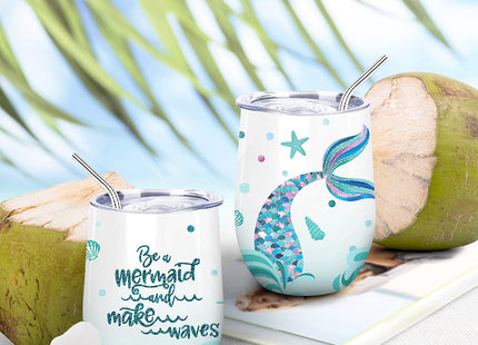NymphFable 12 oz Mermaid Insulated Stainless Steel Tumbler with Straw Lid
