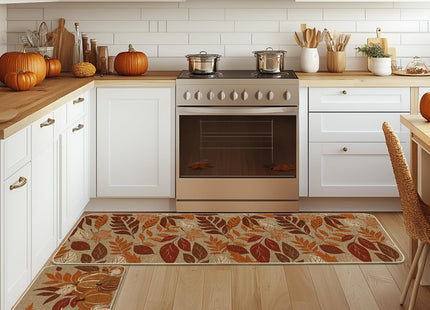 Artoid Mode Maple Leaf Pumpkin Fall Kitchen Mats Set of 2-17x29+17x59