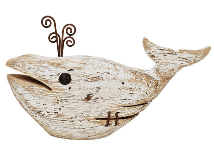 E-view Wood Whale Statue Wooden Nautical Decor for Home - Antique Fish Figures Decoration Animal Statues Beach Themed Wall Art (Whale Figurine)