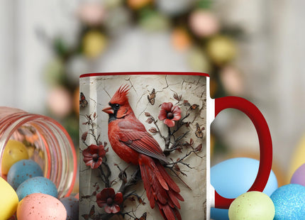 Cardinal Bird Coffee Mug, 11oz Ceramic Red with Songbird and Flower Design, Gift for Women, Nature Lovers, Birthdays, Tea, Coffee, Hot Chocolate Lovers, Artistic and Elegant (Red Cardinal Bird)