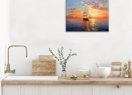 IBTKQSM Sailboat Canvas Nautical Wall Art Boat Ocean Pictures Wall Decor for Bathroom Living Room Bedroom Kitchen Office,Coastal Sunset Print Painting Artwork Decoration 16 x 12 inch
