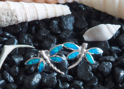 Sterling Silver Synthetic Blue Opal Dragonfly Stud Earrings