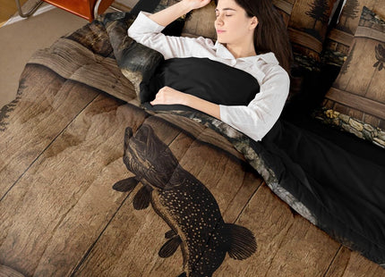 Erosebridal 7 Pieces Kids Camo Pike Fish Comforter Set for Teens Adults - Queen Size Rustic Hunting and Fishing Bedding Set Country Farmhouse Cabin Bed in A Bag Rural Woodland Wild Animal Quilt Sets