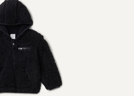 Amazon Essentials Boys' Half Zip Sherpa Hoodie Sweatshirt with Kangaroo Pocket, Black, X-Small