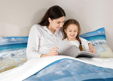 Ocean Wave Comforter Set for Kids Boys Girls Teens Twin, Hawaiian Beach with Foamy Waves Down Comforter, Sea Shore Holiday Theme All Season Quilted Duvet Coastal Nature Theme Soft Lightweight