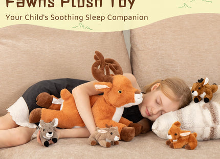 MorisMos Plush Deer Stuffed Animal, 18" Mommy Stuffed Deer with 4 Babies