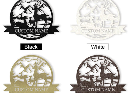 Dyoart Personalized Deer Metal Wall Art, Custom Family Name Cabin Sign