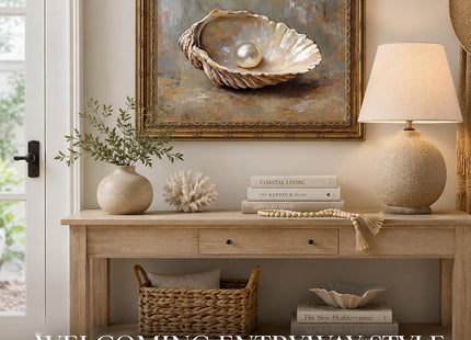 Vintage Gold Framed Wall Art, Seashell and Pearl Canvas Print, 11x9 In
