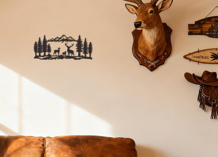 Slickss Deer Wall Art, Mountain Forest Metal Decor for Cabin Lodge