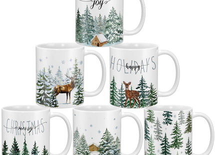 Didaey 6 Pcs Christmas Tree Mugs Winter Reindeer and Pine Tree Ceramic Cup