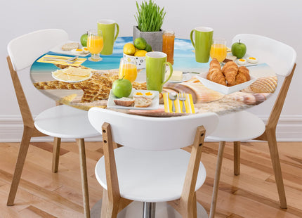 Round Fitted Tablecloth Beach Theme Starfish Circle Table Cover with Elastic Waterproof Wipeable Polyester Small Outdoor Table Cloths for Kitchen Picnic Party Patio Dining Decor Fit for 40"-44" Tables
