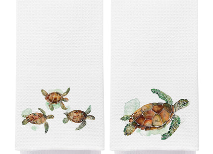 IAFQWDS Sea Turtle Bathroom Hand Towels, Turtle Bathroom Decor, Coastal Beach Kitchen Towels, Nautical Coastal Dish Tea Towel for Kitchen, 16x24 Inch Set of 2