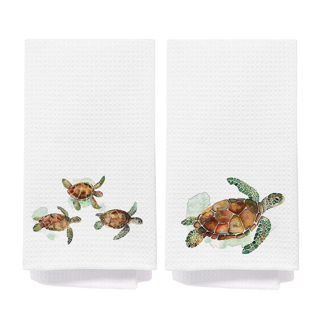 IAFQWDS Sea Turtle Bathroom Hand Towels, Turtle Bathroom Decor, Coastal Beach Kitchen Towels, Nautical Coastal Dish Tea Towel for Kitchen, 16x24 Inch Set of 2