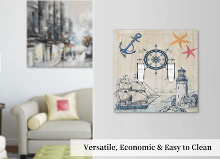 Nautical Sailboat Beach Anchor Pirate Beacon Ocean Double Toggle Light Switch Covers Decorative 2 Gang Wall Plate Electrical Faceplate Switchplate for Farmhouse Bathroom Bedroom Living Room Decor
