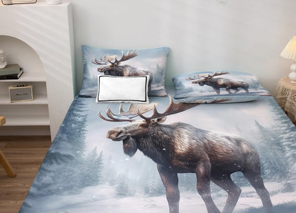 zcsm Moose Sheets Twin Sheet Set - Winter Woodland Animal Bed Sheets, Soft Microfiber & Deep Pocket & Wrinkle Free Patterned Bedding Sheets & Pillowcases, 1 Fitted Sheet, 1 Flat Sheet, 1 Pillow Case