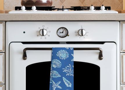 COWEB Dark Blue Coastal Beach Kitchen Towels, Gifts for Beach Lovers Dish Tea Towels for Kitchen Decor, Marine Life Nautical Beachy Hand Towels for Bathroom Decor, 16x24 Inch