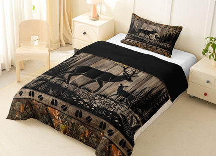 Feelyou Farmhouse Deer Bedding Set Soft for Boys Girls, Camo Woodland Hunting Comforter Set Toddler Size Rustic Cabin Duvet Quilt Microfiber Wildlife Animal Bedroom Decor 2 Pcs with 1 Pillow Cases