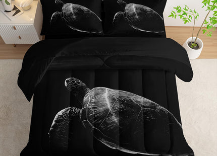 Nttopship Black Sea Turtle Comforter Set,Sea Turtle Bedding Set 7 Piece in A Bag,Beach Themed Bedroom Comforter Set Twin Size for Kids Teen Girls Boys Room Decor Microfiber Lightweight All Season