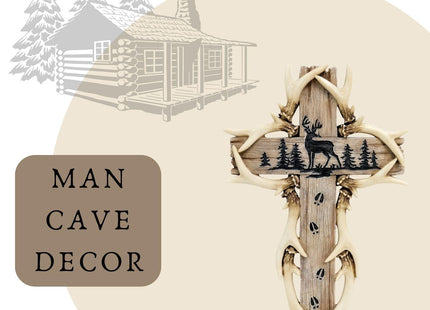AMAJY Rustic Woodland Deer Antler Wall Hanging Cross