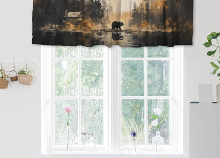 Dabuniu Rustic Cabin Blackout Window Curtain Valance Cute Bear Forest Country Farmhouse Wildlife Hunting Rod Pocket Window Valance for Living Room Bathroom Bedroom Kitchen 54 by 18 in, 1 Panel