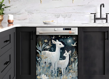 Magnetic Dishwasher Cover 23x26 inch, White Deer Moonlit Forest Kitchen Decor