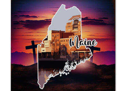 Woguangis Metal Sign Maine States Map Scenery America USA State Landscapes Plaque Maine Porch Decor Aluminum Metal Signs Retro Wall Tin Plaque for Home Living Room Bedroom Front Porch 10x10in