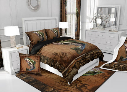 Feelyou Fish Comforter Set for Girls Boys Kids Full Size Fish Hunting Comforter Room Rustic Cabin Country Bedding Set Marine Life Sea Duvet Set 3Pcs Quilt Set
