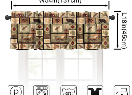 Djaby Vintage Country Lodge Curtains, Rustic Bear Deer Plaid Splicing Valance Curtain for Living Room Bedroom Cafe 54x18inch