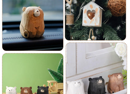 COVRA 2-Pack Handmade Carved Wooden Bear Figurines, 1.4" Sitting Bear Statues, Solid Wood Mini Decor for Bedroom, Office, Playroom, Art Carving Ornament, Gift Idea (Black Bear)