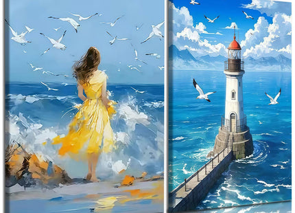 Lighthouse Ocean Canvas Wall Art, 2 Piece Gallery Wrapped Prints, 12x16