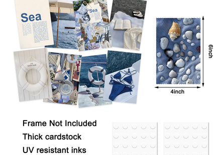 FYSUIMU 50Pcs Coastal Wall Collage Kit Art Print Aesthetic Blue Coastal Beach Surf Wall Decor for Bedroom Dorm Preppy Room Home Decor, 4 x 6 Inch
