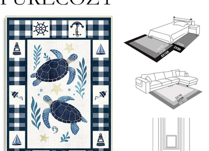 Coastal 2x6 Runner Rug Nautical Sea Turtle Runner Rugs Machine Washable