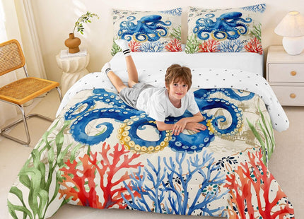Feelyou Ocean Kraken Bedding Set Octopus Comforter Set for Kids Boys Girls