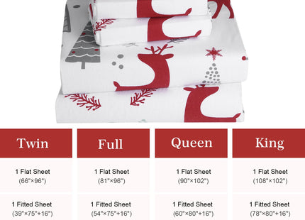 STARBEDIA Christmas Flannel Sheets King, 100% Cotton Holiday Bed Sheet Set, Deep Pocket Fitted Sheet, Soft Warm Brushed Christmas Sheet (King Size, Forest Deer)