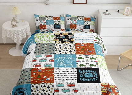 Erosebridal Kids Camper Comforter Set Twin Size Happy Camping Bedding Set for Boys Girls,Rv Accessories Quilt for Inside Travel Trailers,Rustic Woodland Travel Duvet Insert with 1 Pillow Case