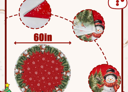 Christmas Snowman Round Tablecloth 60 Inch 100% Polyester Trees Snowflakes