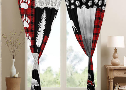 Erosebridal Hunting Deer Bear Curtains,Red Black Checkered Plaid Curtains & Drapes,Rustic Cabin Country Decor for Bedroom Living Room,RV Camper Camping Window Treatments 2 Panels,42 x 84 Inch