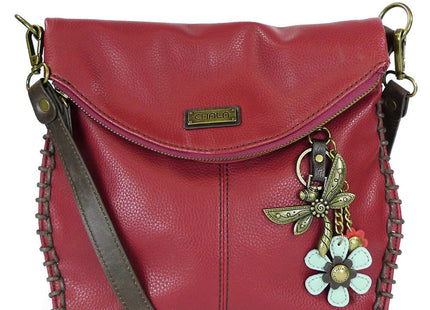 CHALA Crossbody with Charming Dragonfly Keychain -9 Color options (Burgundy_ Metal Dragonfly
