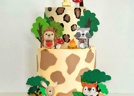 Woodland Animals Cake Topper with Fox Raccoon Hedgehog Rabbit Mushroom for Woodland Themed Birthday