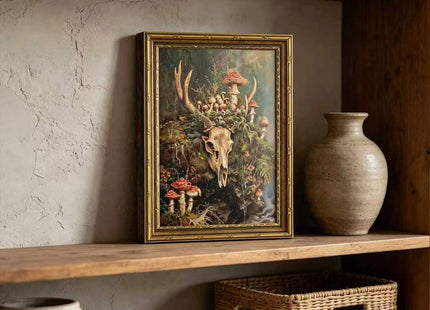 Vintage Gold Framed deer Wall Art, Deer Skull Canvas Print, 9x11 In