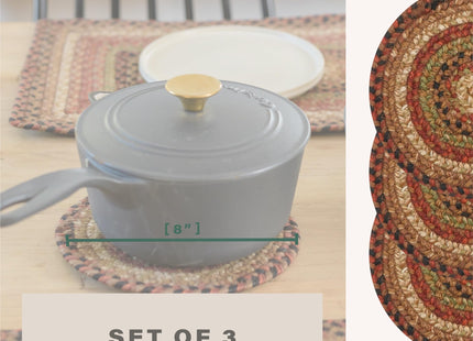 Homespice Gingerbread Braided Trivets Ideal as Hot Pads, Round 8" Set of 3