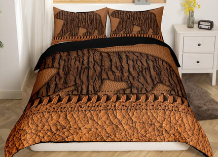 Erosebridal Oak Bark Bear Bedding Sets for Boys Men Twin,Hunting Woodland Animal Duvet Cover,Rustic Patchwork Brown Cowhide Leather Comforter Cover,Country Farmhouse Quilt Cover 1 Pillow Case