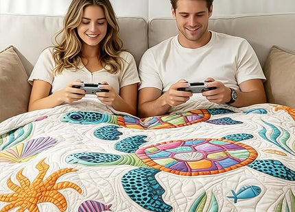 Sleepwish Queen Comforter Set 3D Sea Turtle, Quilt-Look & Embroidery-Look