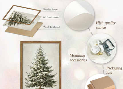 Vintage Snowy Christmas Tree Wall Art Framed Pine Tree Prints 12x16 Inch
