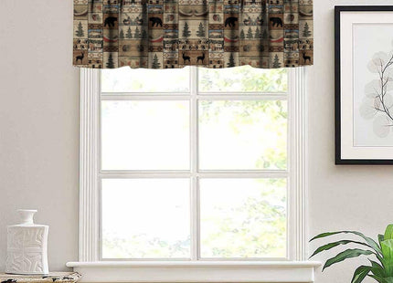 Djaby Retro Rustic Deer Valance Curtains, Bear Wildlife Pine Tree Farmhouse Lodge Cottage Hunting Country Style Valance Curtains for Bedroom Living Room 54x18inch