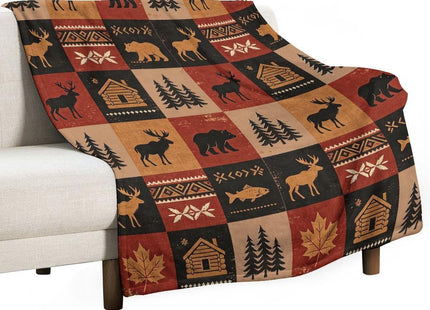 Bear Rustic Cabin Moose Blanket Soft Flannel Farmhouse Throw Blanket Gifts for Adults Cozy Blanket for Red Black Check Farmhouse Art All Season Couch Bed Sofa Home Decor, 60"x80"